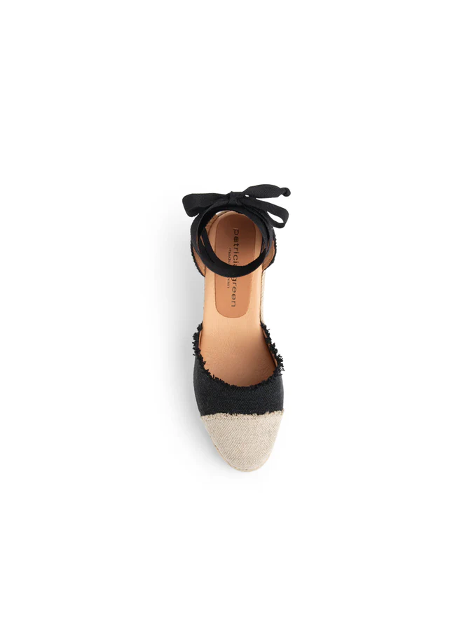 PATRICIA GREEN - ELLE CAP TOE LACE UP ESPADRILLE - SIZE 6 - BLACK/NATURAL