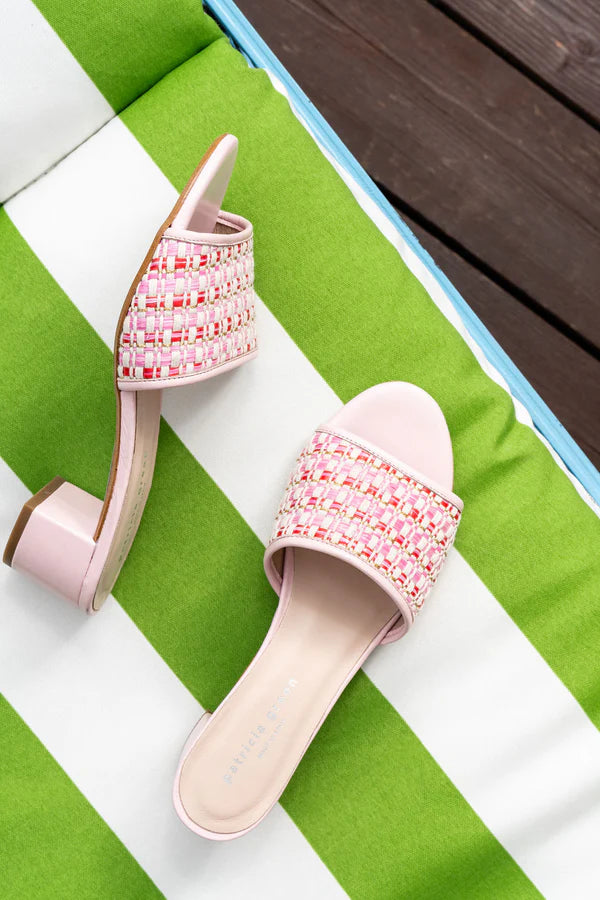 PATRICIA GREEN - HARPER RAFFIA BLOCK HEEL SANDAL - SIZE 7 - BLUSH PINK