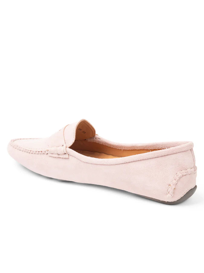 PATRICIA GREEN - JANET SCALLOPED PENNY LOAFER DRIVING SHOE - SIZE 7.5 - BLUSH SUEDE