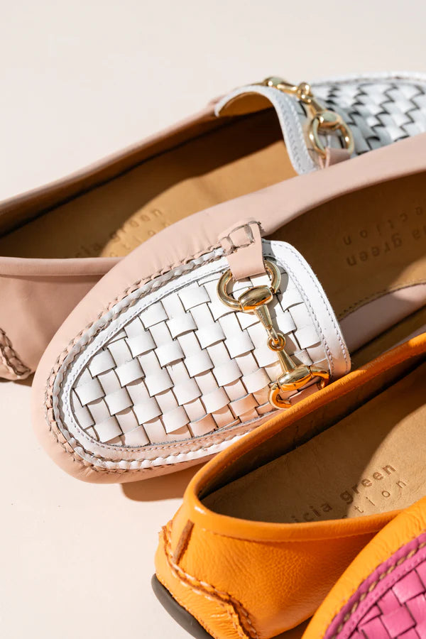 PATRICIA GREEN - KIM HORSEBIT WOVEN DRIVER - SIZE 11 - BLUSH/WHITE LEATHER
