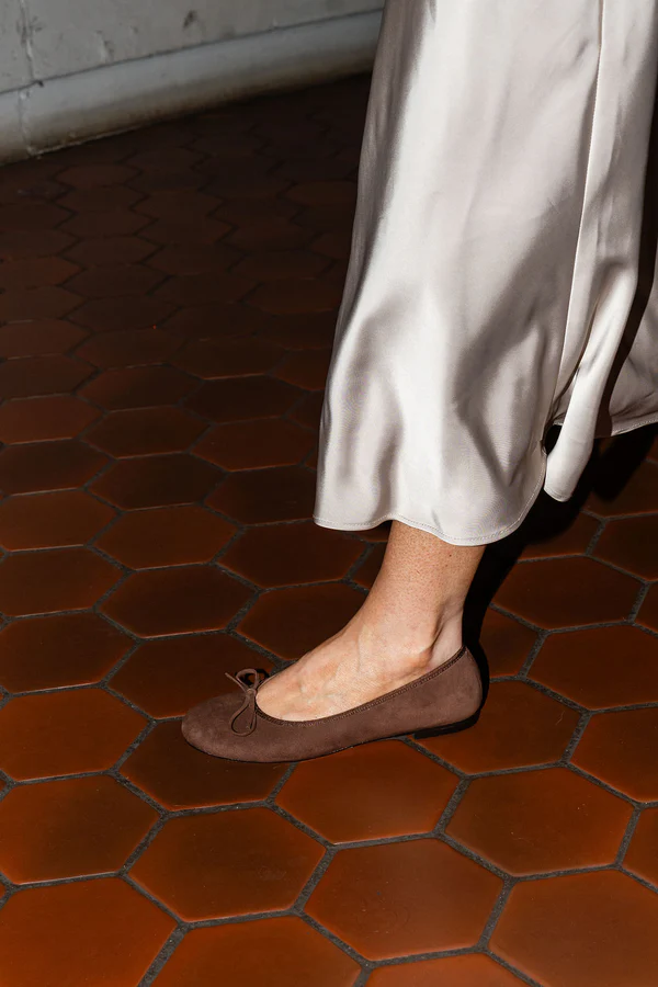 PATRICIA GREEN - SKIM BALLERINA FLAT - SIZE 7 - CHOCOLATE SUEDE