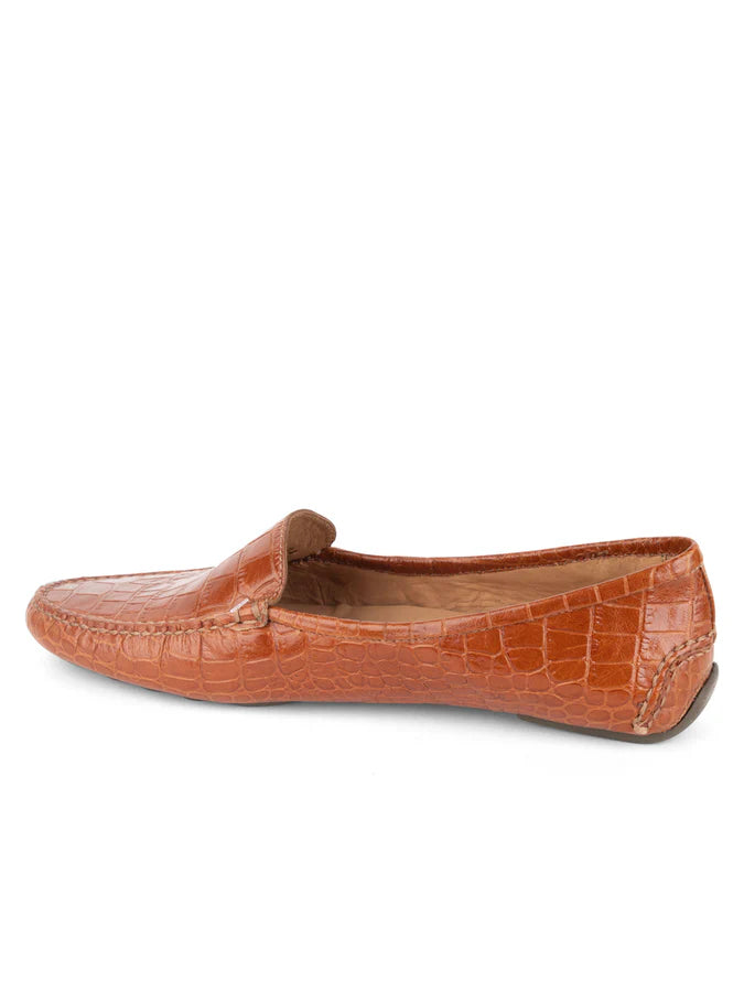 PATRICIA GREEN - JILLIAN DRIVING MOCCASIN IN CROCODILE - SIZE 10 - COGNAC CROCODILE