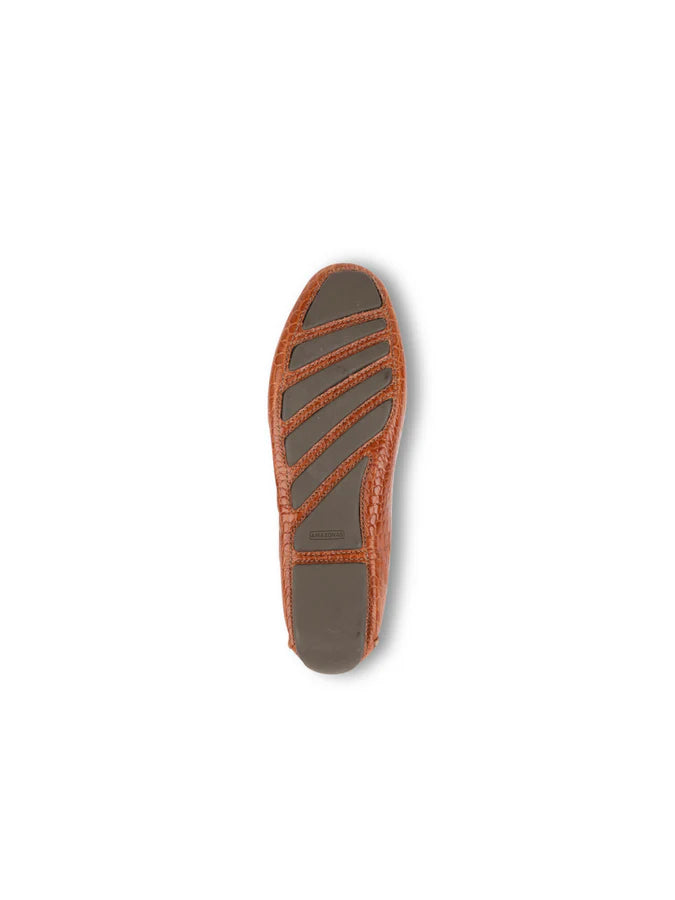 PATRICIA GREEN - JILLIAN DRIVING MOCCASIN IN CROCODILE - SIZE 10 - COGNAC CROCODILE