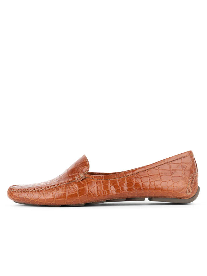 PATRICIA GREEN - JILLIAN DRIVING MOCCASIN IN CROCODILE - SIZE 10 - COGNAC CROCODILE