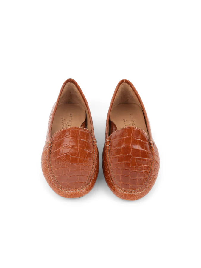 PATRICIA GREEN - JILLIAN DRIVING MOCCASIN IN CROCODILE - SIZE 10 - COGNAC CROCODILE