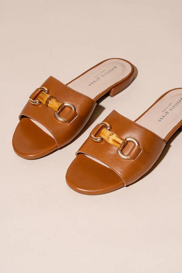 PATRICIA GREEN - CHARLIE BAMBOO BUCKLE SANDAL - SIZE 9 - COGNAC LEATHER