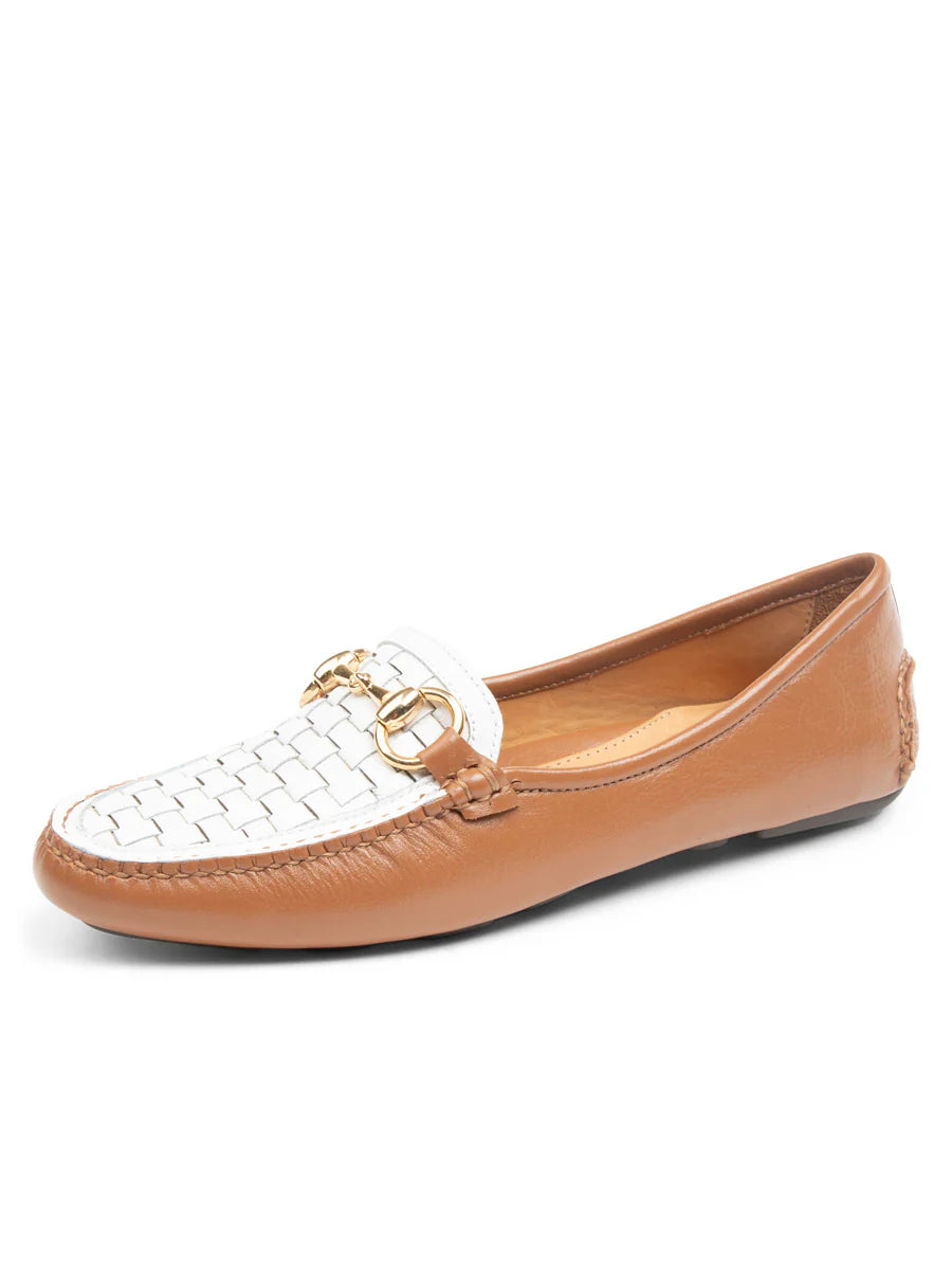 PATRICIA GREEN - KIM HORSEBIT WOVEN DRIVER - SIZE 6 - COGNAC/WHITE