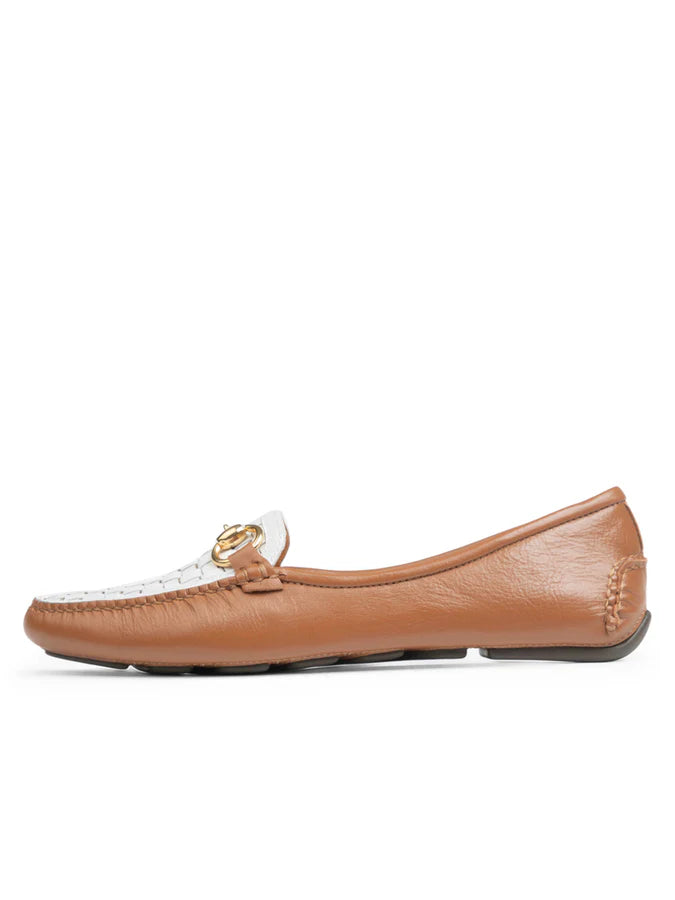 PATRICIA GREEN - KIM HORSEBIT WOVEN DRIVER - SIZE 6 - COGNAC/WHITE