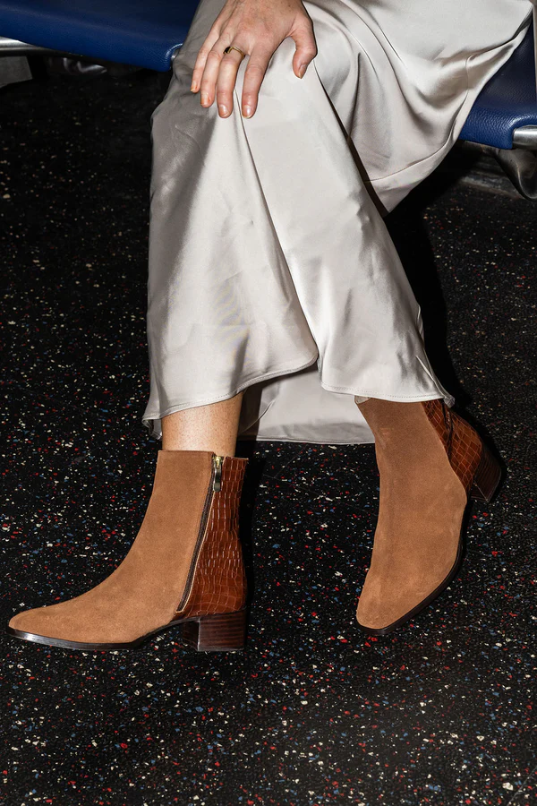 PATRICIA GREEN - DYLAN CROC EMBELLISHED BOOT - SIZE 10 - COGNAC