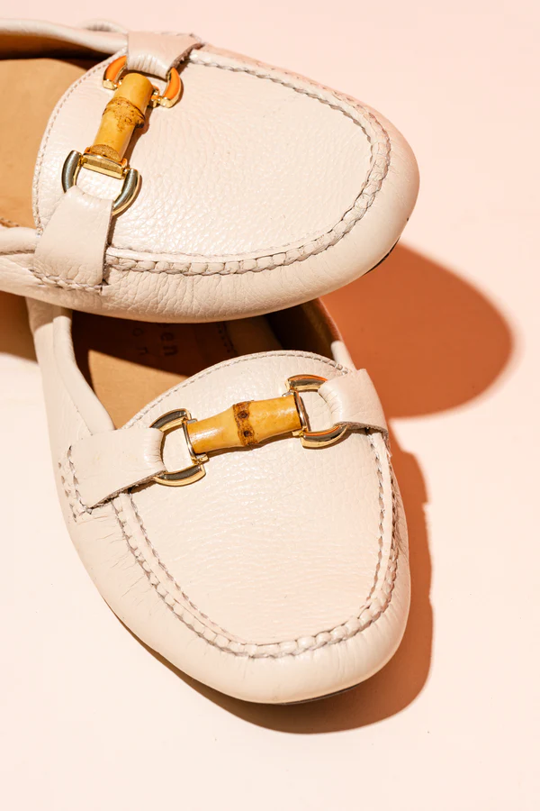 PATRICIA GREEN - JILLIAN BAMBOO HORSEBIT DRIVER - SIZE 7 - CREAM LEATHER