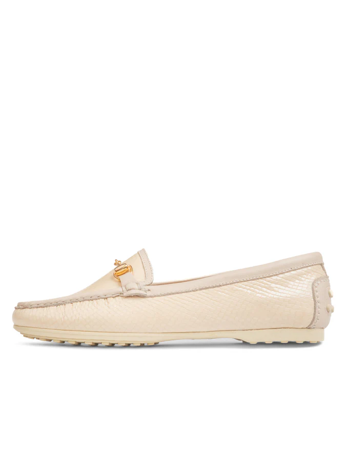 PATRICIA GREEN - FINN DRIVING MOCCASIN - SIZE 11 - CREAM SNAKE LEATHER