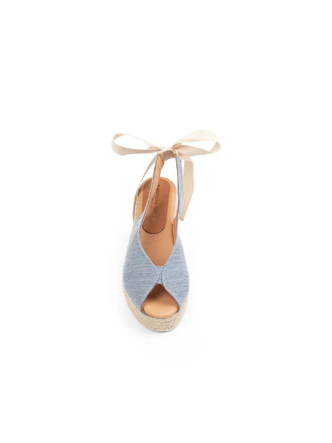 PATRICIA GREEN - DOLCE SLINGBACK ESPADRILLE - SIZE 7 - DENIM LUREX