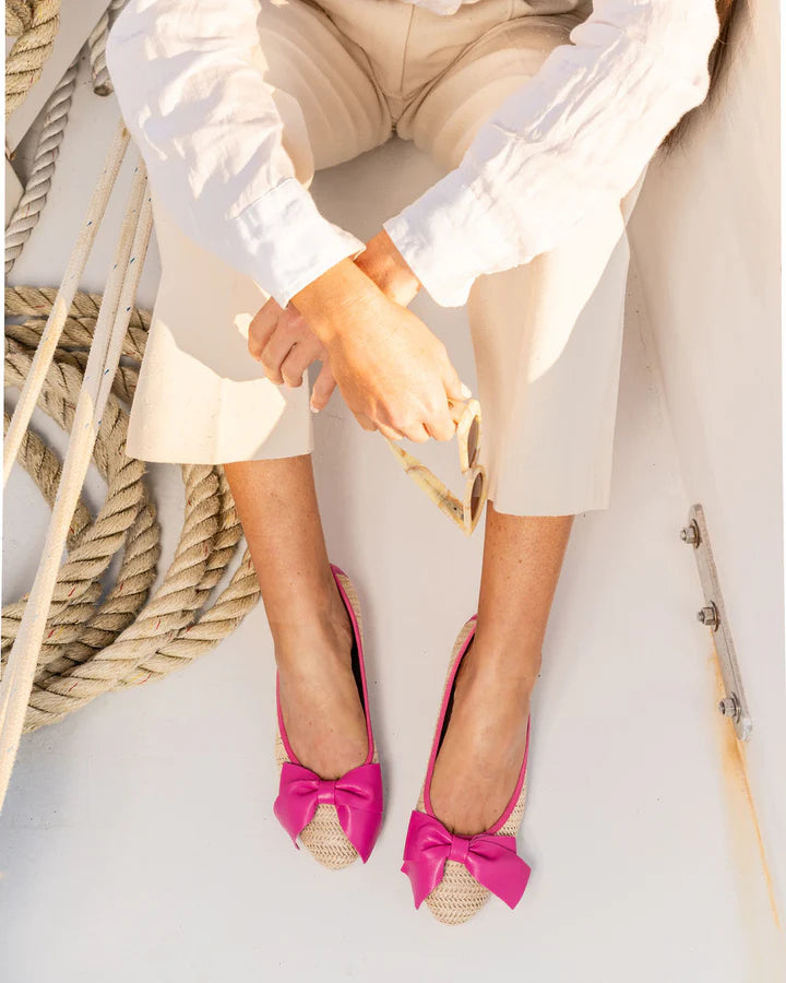 PATRICIA GREEN - ST. TROPEZ RAFFIA BALLET FLAT - SIZE 10 - FUCHSIA