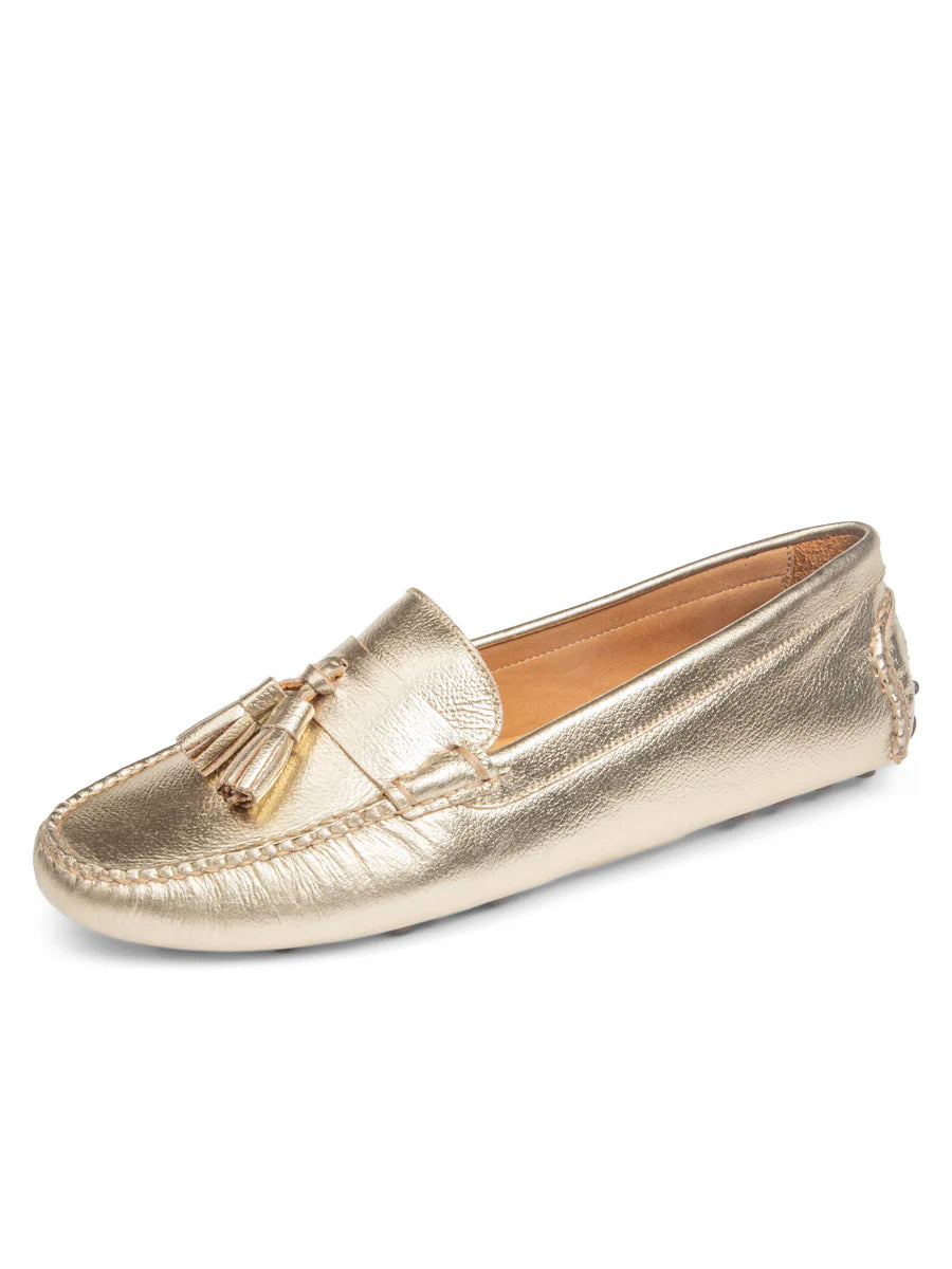 PATRICIA GREEN - JORDAN TASSEL DRIVER - SIZE 7 - GOLD LEATHER