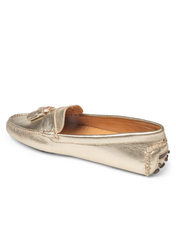 PATRICIA GREEN - JORDAN TASSEL DRIVER - SIZE 7 - GOLD LEATHER