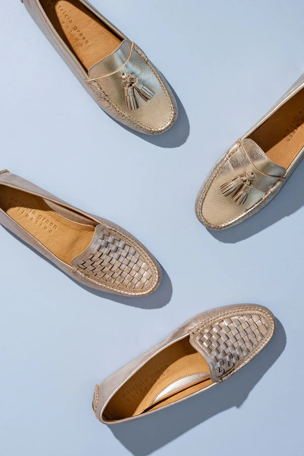 PATRICIA GREEN - JORDAN TASSEL DRIVER - SIZE 7 - GOLD LEATHER