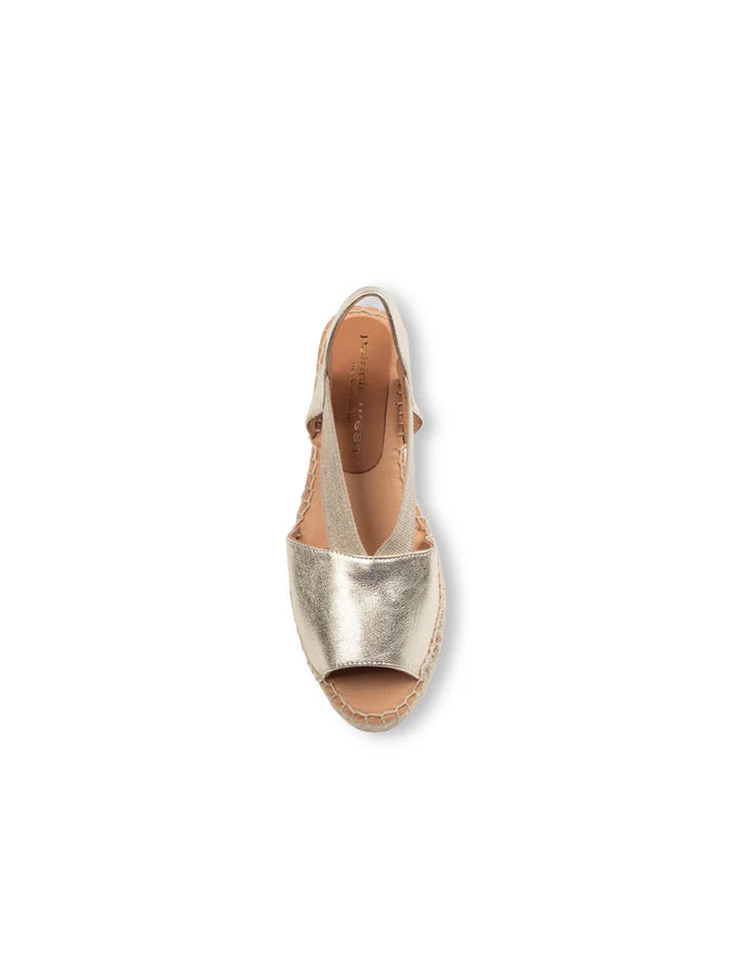 PATRICIA GREEN - GRACIE PEEP TOE ELASTIC ESPADRILLE - SIZE 7 - GOLD LEATHER