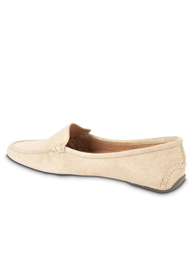 PATRICIA GREEN - JILLIAN DRIVING MOCCASIN IN SUEDE - SIZE 6 - GOLD
