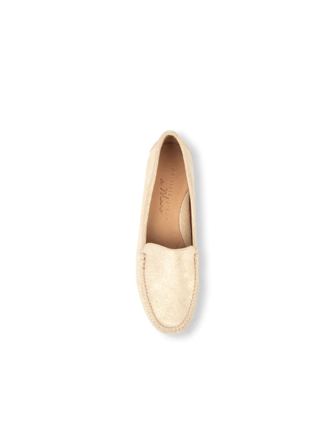 PATRICIA GREEN - JILLIAN DRIVING MOCCASIN IN SUEDE - SIZE 6 - GOLD