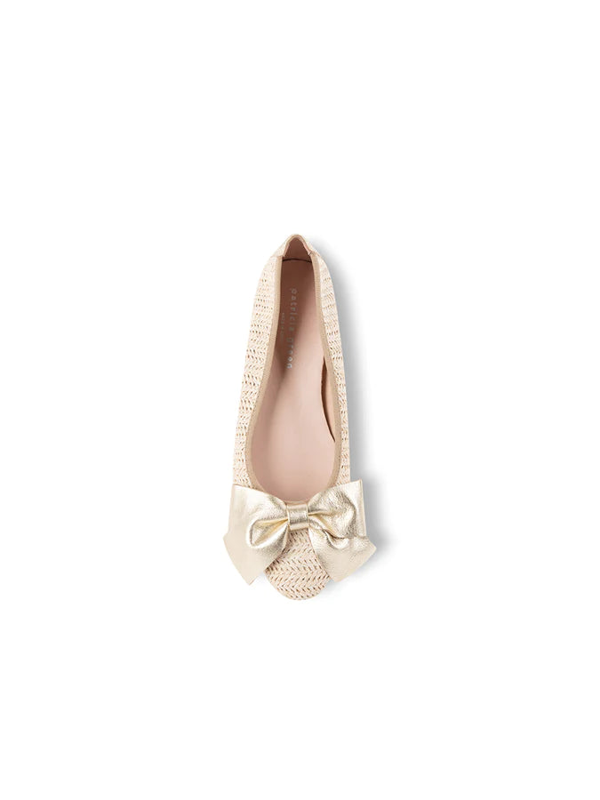PATRICIA GREEN - ST. TROPEZ RAFFIA BALLET FLAT - SIZE 8 - GOLD