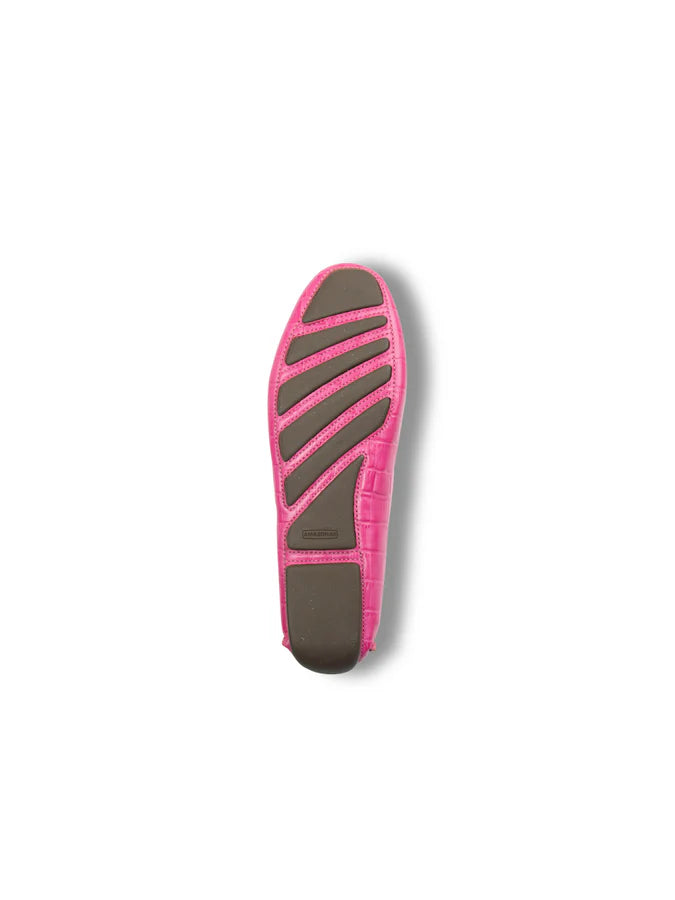 PATRICIA GREEN - JILLIAN DRIVING MOCCASIN IN CROCODILE - SIZE 6.5 - HOT PINK CROCODILE