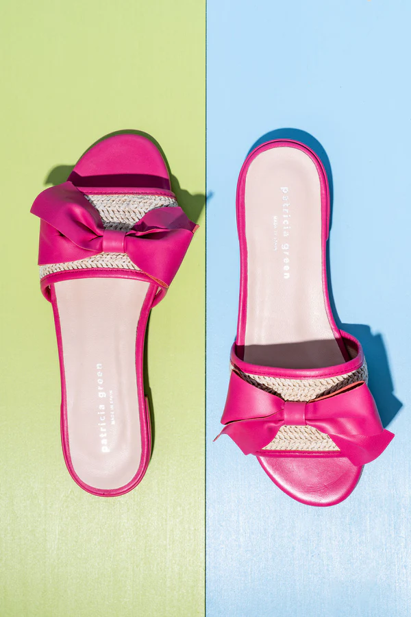 PATRICIA GREEN - ST. TROPEZ RAFFIA SLIDE SANDAL - SIZE 7 - HOT PINK
