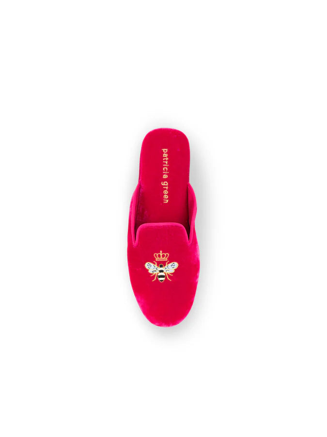 PATRICIA GREEN - QUEEN BEE EMBROIDERED VELVET SLIPPER - SIZE 9 - HOT PINK