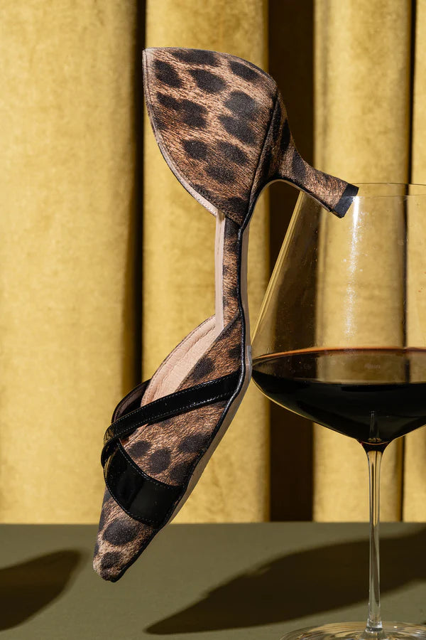 PATRICIA GREEN - MILAN D’ORSAY KITTEN HEEL - SIZE 7 - LEOPARD/BLACK