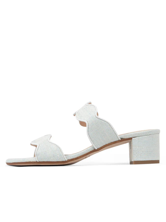 PATRICIA GREEN - PALM BEACH BLOCK HEEL SCALLOPED SANDAL - SIZE 7 - LIGHT BLUE LINEN