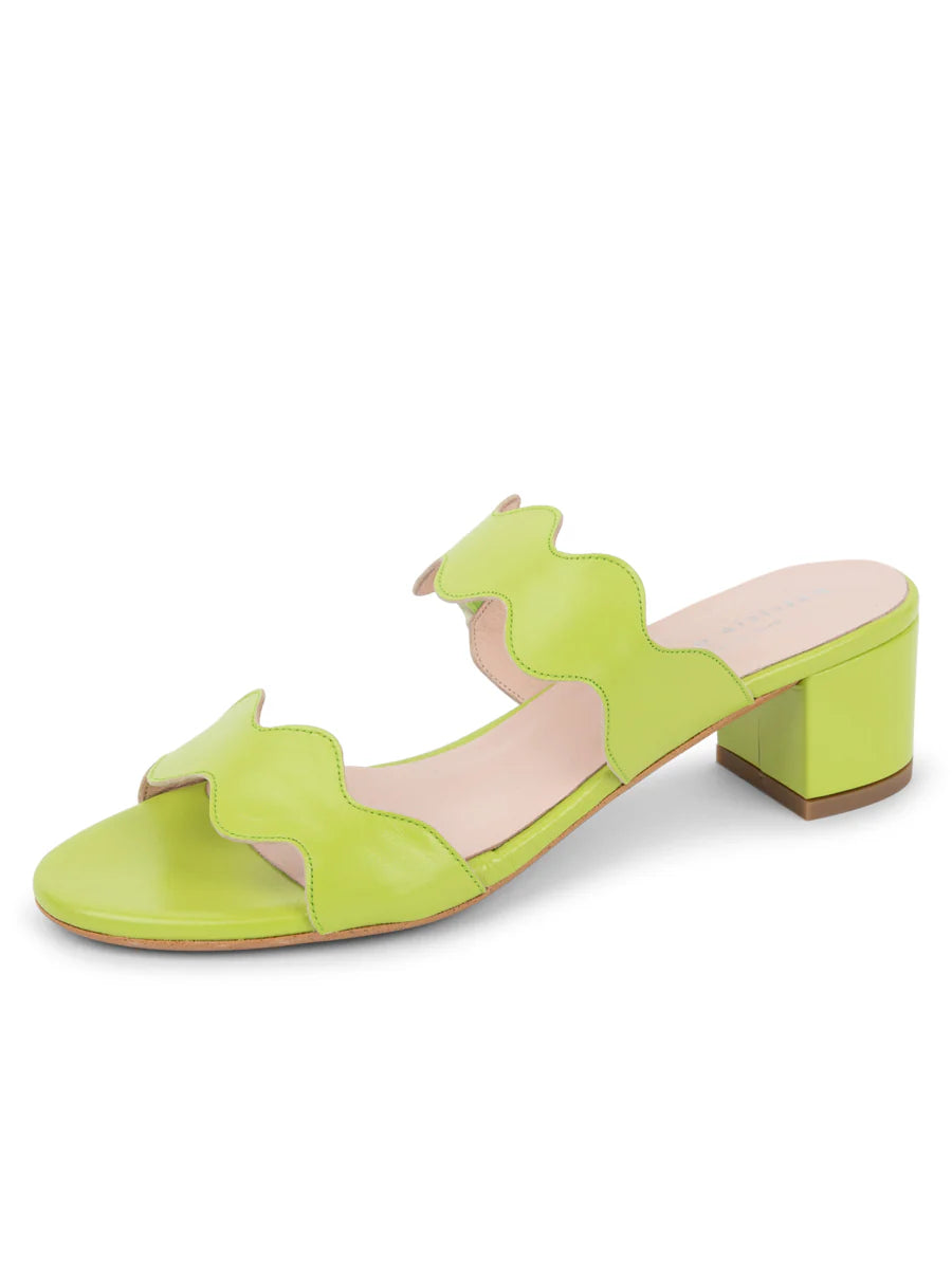 PATRICIA GREEN - PALM BEACH BLOCK HEEL SCALLOPED SANDAL - SIZE 7 - LIME GREEN