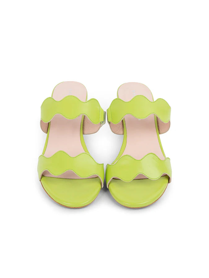 PATRICIA GREEN - PALM BEACH BLOCK HEEL SCALLOPED SANDAL - SIZE 7 - LIME GREEN