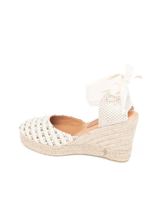 PATRICIA GREEN - LILLIAN RAFFIA LACE UP ESPADRILLE - SIZE 6 - NATURAL/GOLD/BLACK