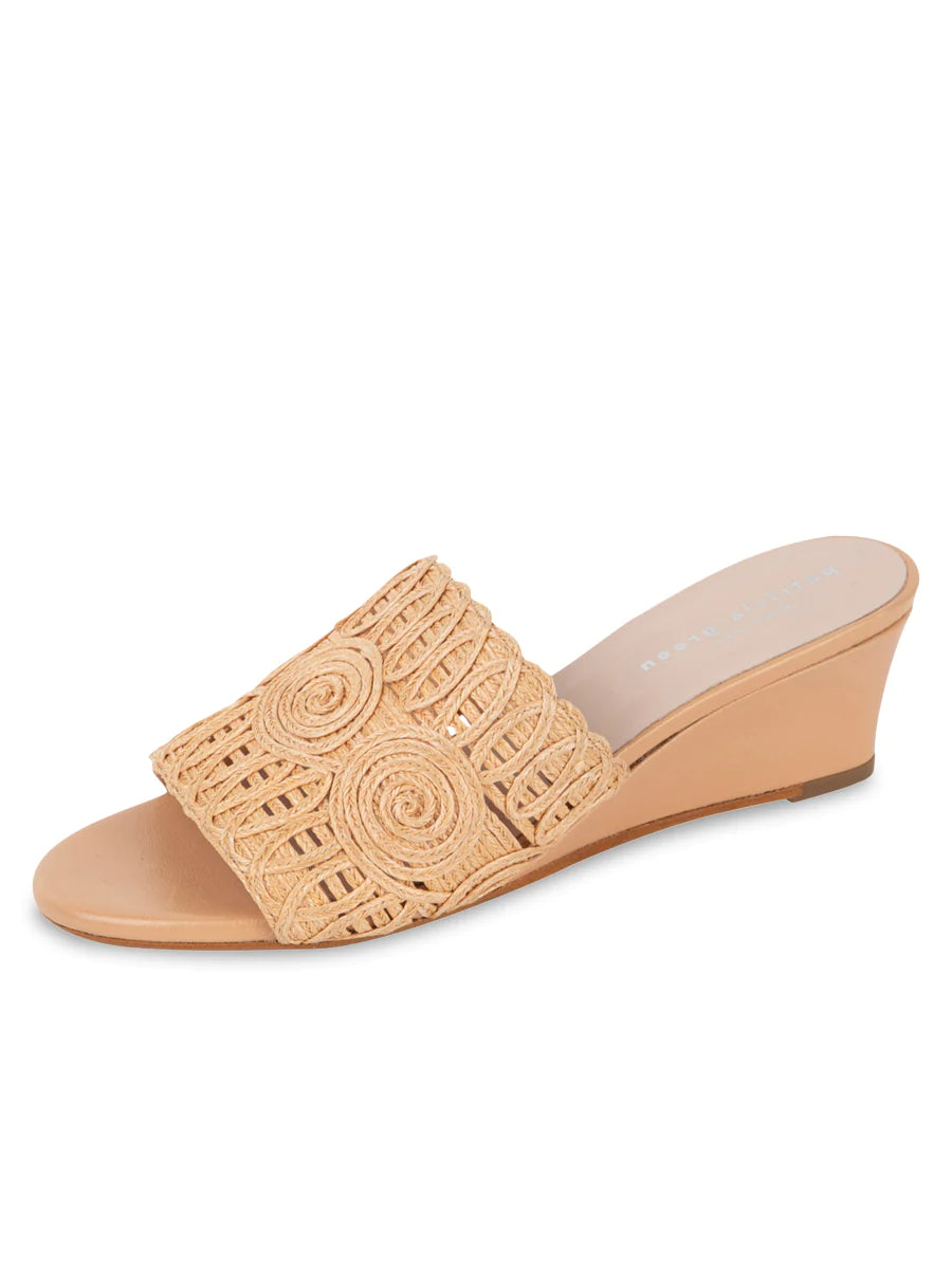PATRICIA GREEN - SIESTA SWIRLED RAFFIA WEDGE - SIZE 7 - NATURAL