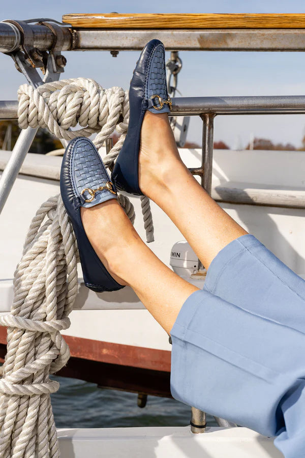 PATRICIA GREEN - KIM HORSEBIT WOVEN DRIVER - SIZE 8 - NAVY/SKY BLUE