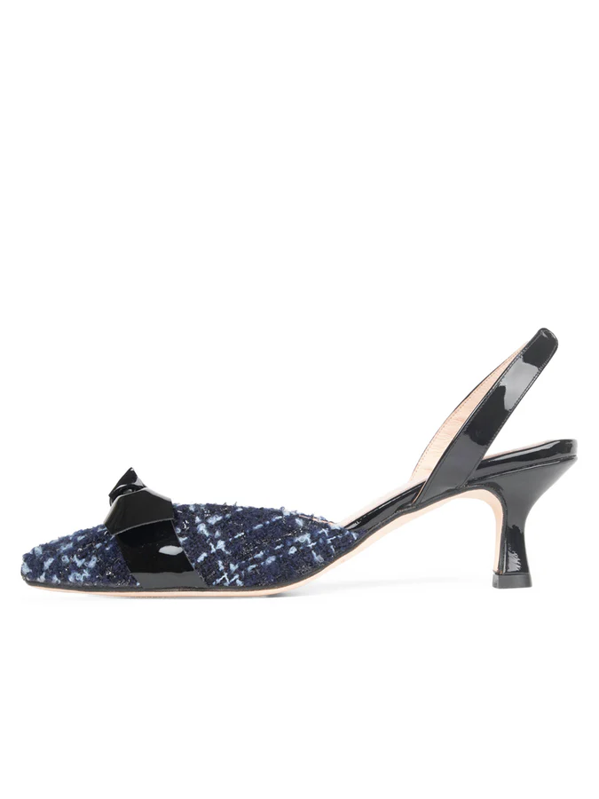 PATRICIA GREEN - PARIS BOW SLINGBACK - SIZE 10 - NAVY TWEED