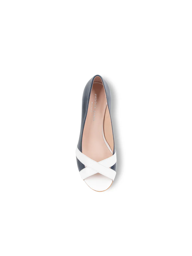 PATRICIA GREEN - COMO PEEP TOE WEDGE - SIZE 8 - NAVY/WHITE