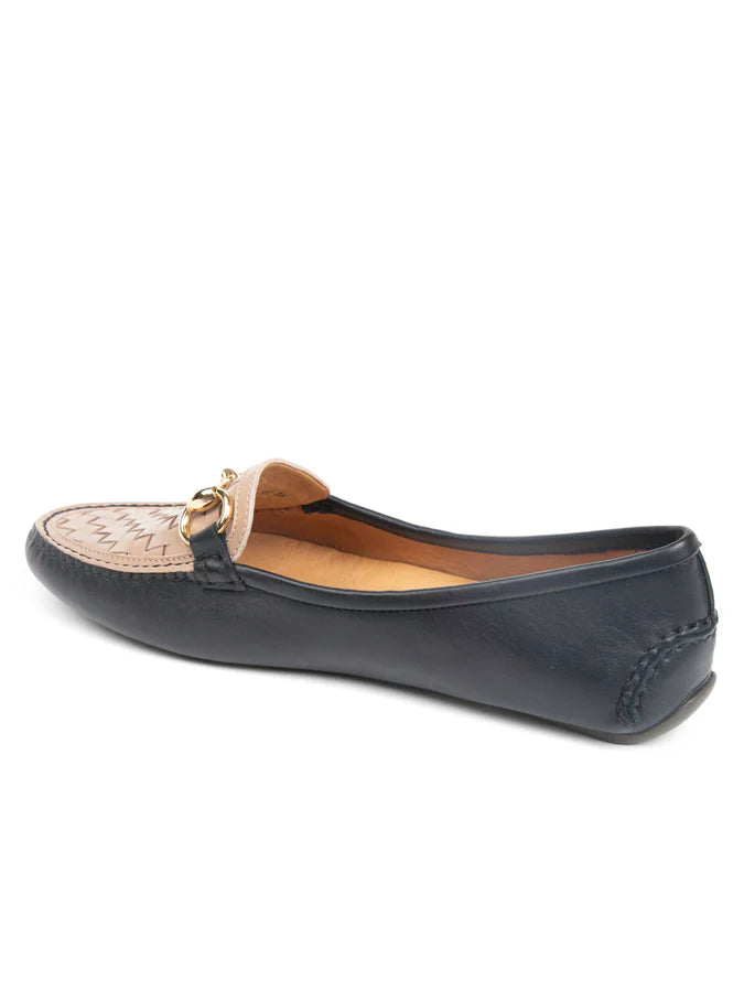 PATRICIA GREEN - KIM HORSEBIT WOVEN DRIVER - SIZE 9.5 - NUDE/BLACK LEATHER