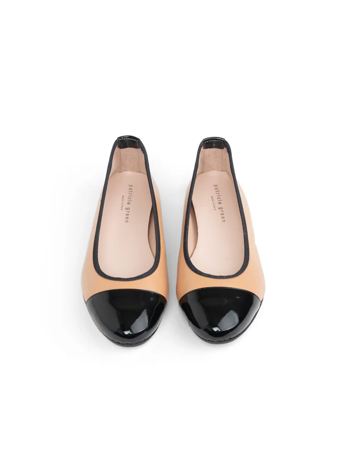 PATRICIA GREEN - ADELE CAP TOE BALLET FLAT - SIZE 10 - NUDE/BLACK PATENT