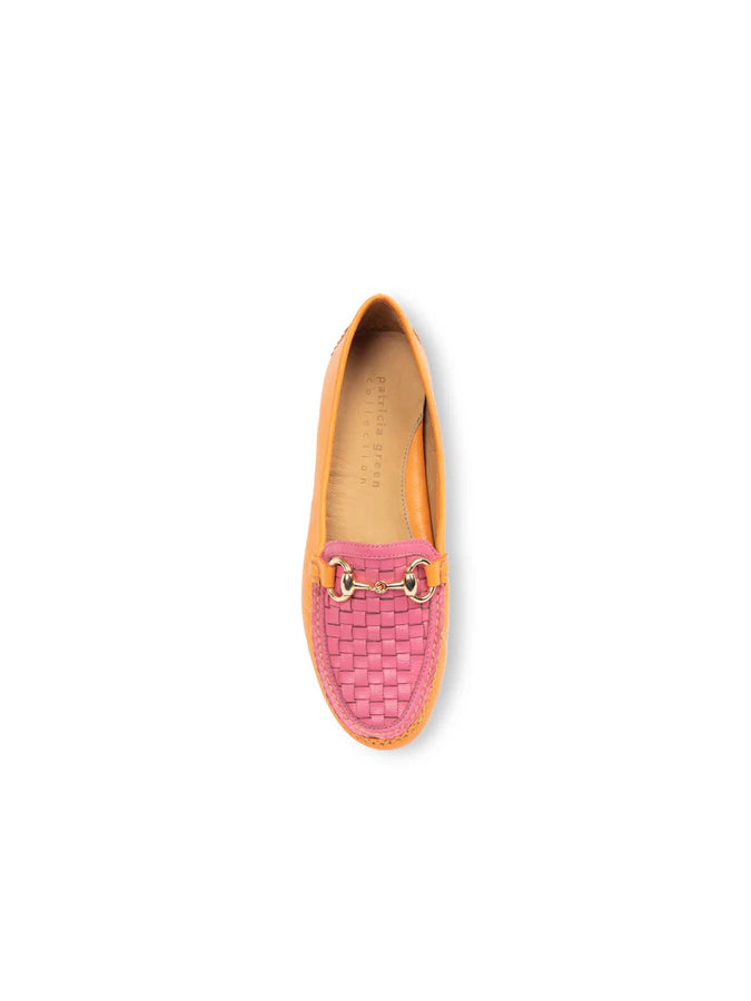 PATRICIA GREEN - KIM HORSEBIT WOVEN DRIVER - SIZE 7.5 - ORANGE/HOT PINK LEATHER