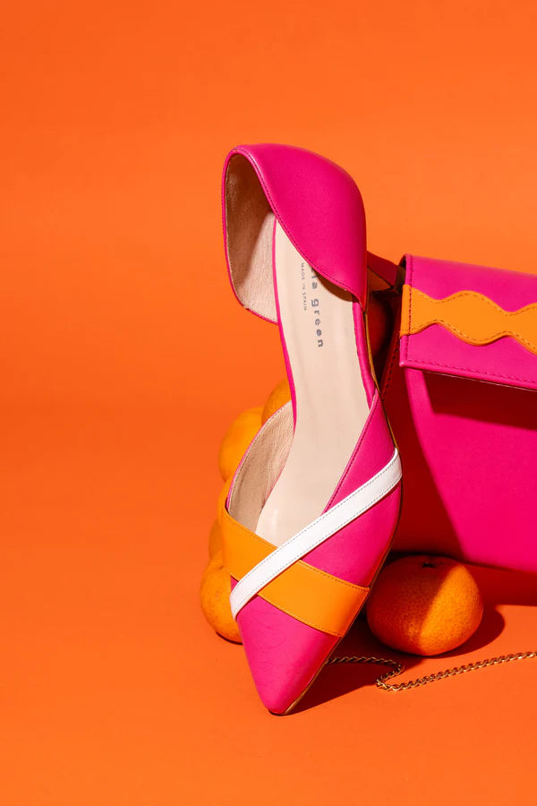PATRICIA GREEN - MILAN D’ORSAY KITTEN HEEL - SIZE 10 - PINK/ORANGE/WHITE