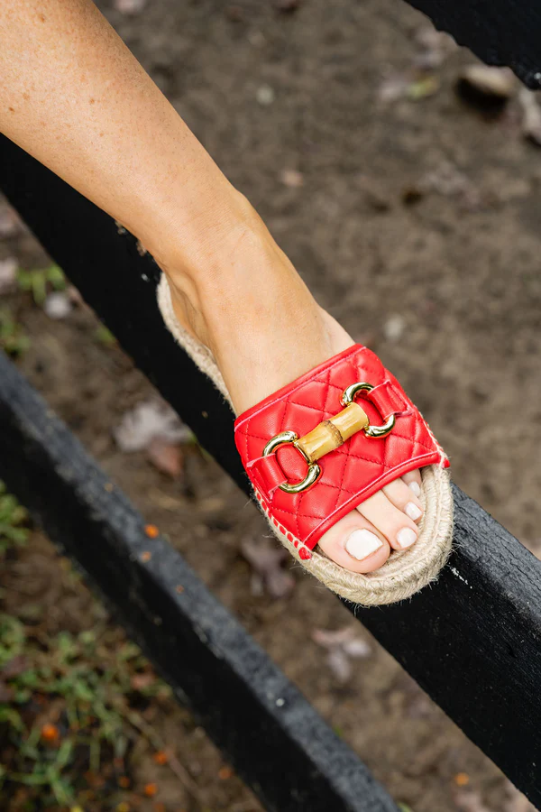 PATRICIA GREEN - VERONICA QUILTED FLAT ESPADRILLE - SIZE 8 - RED LEATHER