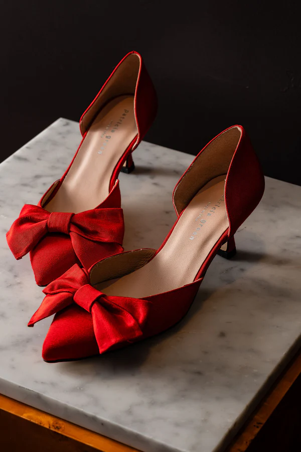 PATRICIA GREEN - MALIBU D’ORSAY KITTEN HEEL - SIZE 8 - RED MOIRE