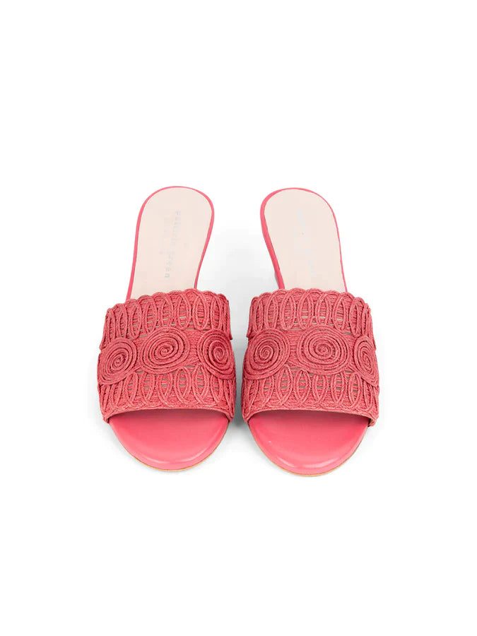 PATRICIA GREEN - SIESTA SWIRLED RAFFIA WEDGE - SIZE 6 - ROSE PINK