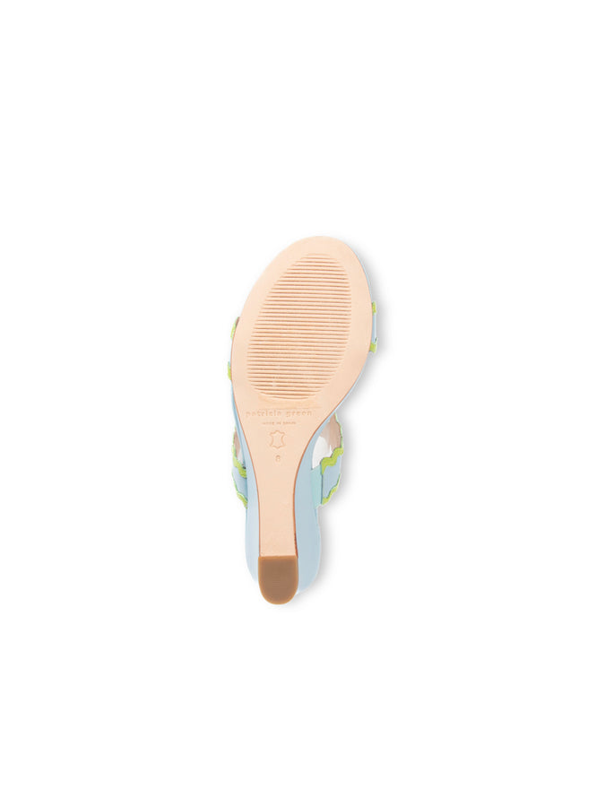PATRICIA GREEN - PANAMA SCALLOPED TRIM WEDGE - SIZE 8 - SKY BLUE/LIME