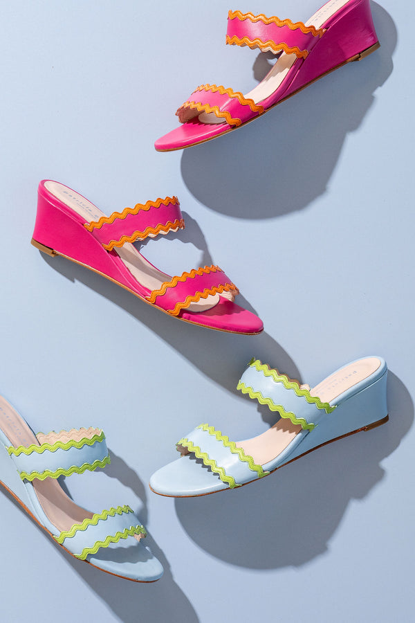 PATRICIA GREEN - PANAMA SCALLOPED TRIM WEDGE - SIZE 8 - SKY BLUE/LIME