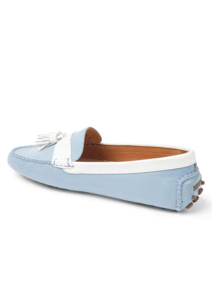 PATRICIA GREEN - JORDAN TASSEL DRIVER - SIZE 7 - SKY BLUE/WHITE LEATHER