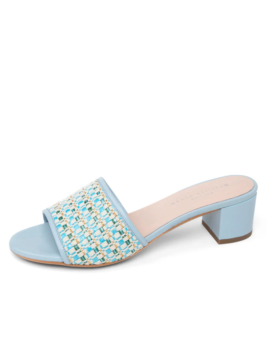 PATRICIA GREEN - HARPER RAFFIA BLOCK HEEL SANDAL - SIZE 7 - SKY BLUE