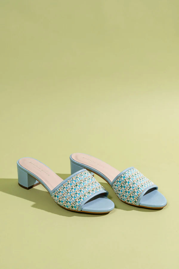 PATRICIA GREEN - HARPER RAFFIA BLOCK HEEL SANDAL - SIZE 7 - SKY BLUE