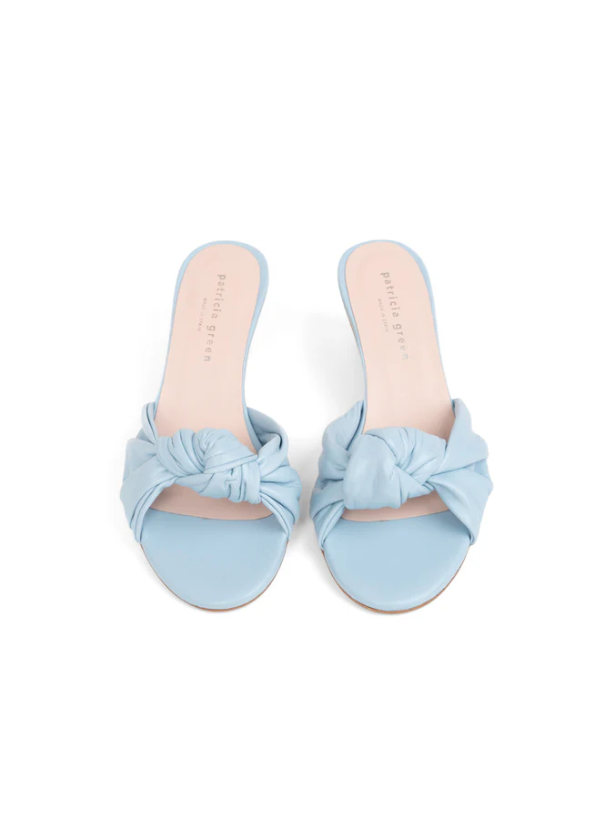 PATRICIA GREEN - SAVANNAH KNOTTED BOW CORK WEDGE - SIZE 7 - SKY BLUE