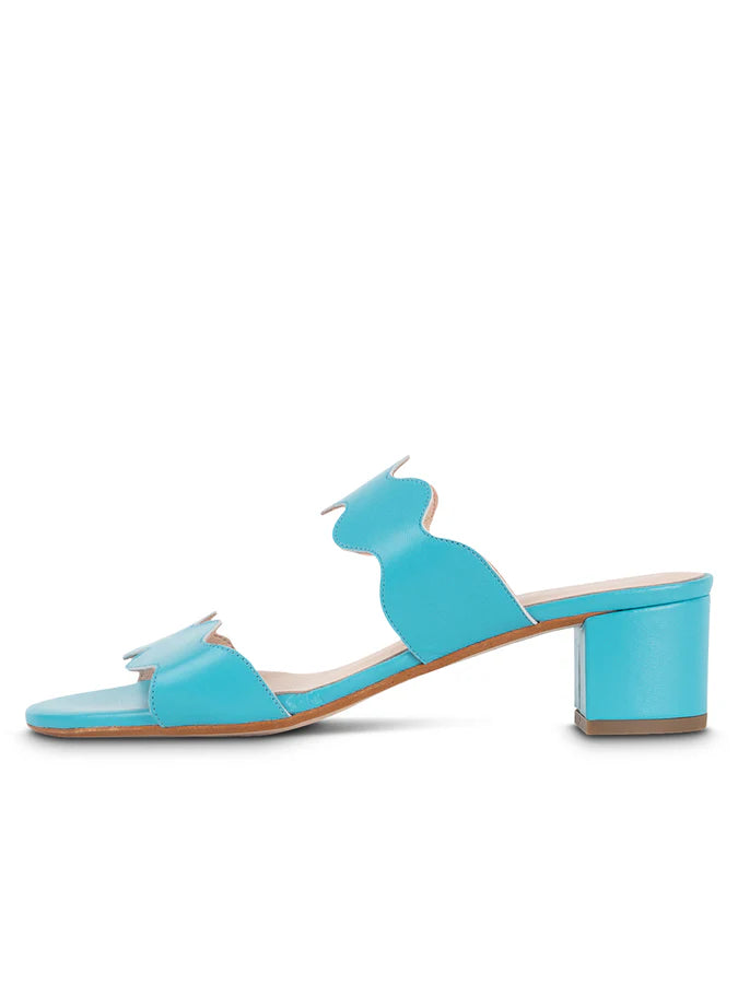 PATRICIA GREEN - PALM BEACH BLOCK HEEL SCALLOPED SANDAL - SIZE 8 - TURQUOISE LEATHER